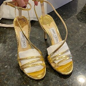 Jimmy Choo Tesca Snakeskin Embossed Metallic Leather Sandals